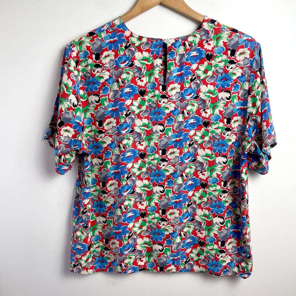 Vintage 90s Floral Silk Top Large Cottage Feminine Retro Twee French Countryside